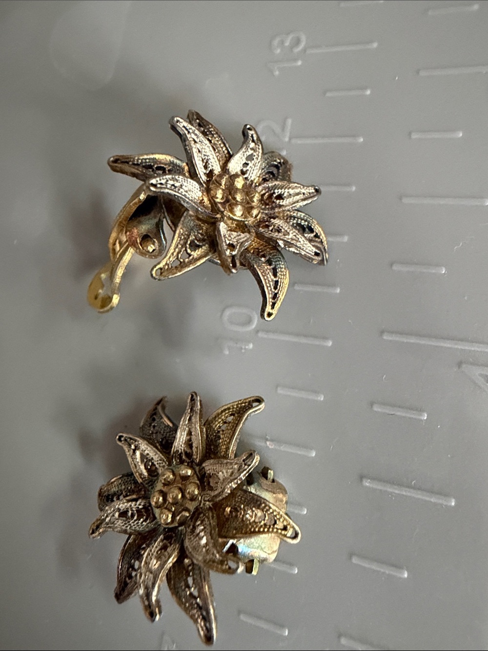 Vintage 800 Silver Filigree Edelweiss Clip On Earrings Flower